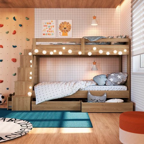 Beliche Infantil com Escada Estante e 2 Gavetões 143 Cm Cor:aveiro Oak