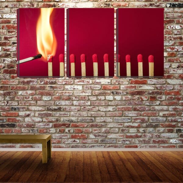 Quadro Decorativo 55x110 palitos de fósforos acesos - 2