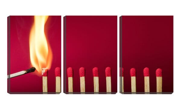 Quadro Decorativo 55x110 palitos de fósforos acesos - 1