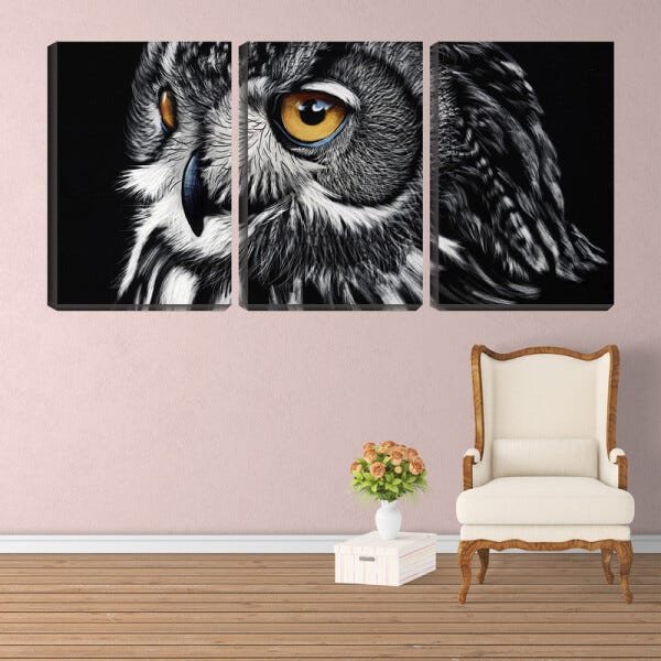 Quadro Decorativo 55x110 olhar de coruja fundo preto - 2