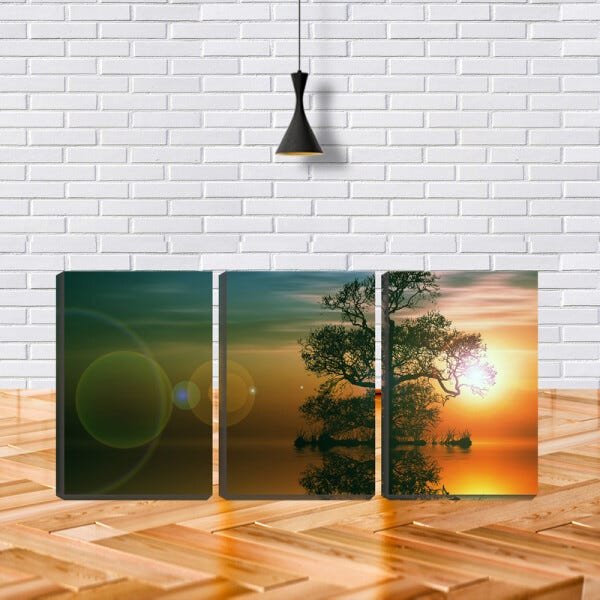 Quadro Decorativo 55x110 silhueta arvore na água - 1