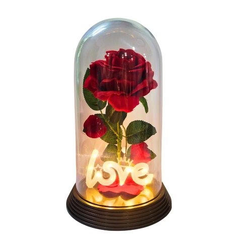 Luminária Love a Rosa Encantada Vermelha 28 Cm Presente para Namorada Presente de Natal Presente Dia