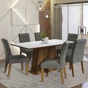 Ver imagem 1 de Conjunto Sala de Jantar Mesa Tampo de Madeira 6 Cadeiras Rustic/branco/silver Britney Madesa