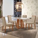 Ver imagem 1 de Conjunto Sala de Jantar Mesa Floripa Madeira Maciça 90x90cm Tampo Quadrado Vidro Off White com 4 Cad