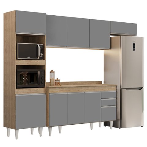 Armário de Cozinha Modulada 4 Peças CP11 Balcão com Tampo Castanho/Cinza - Lumil Lumil Móveis