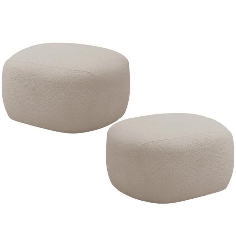 Kit 02 Puffs Decorativo Orgânico para Sala de Estar Living Barolo L06 Bouclê Bege - Lyam Decor