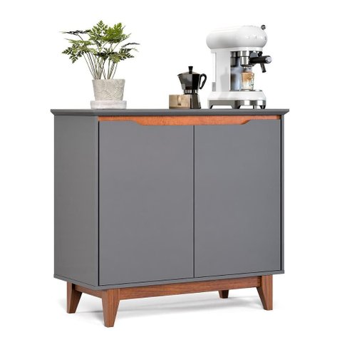 Aparador Buffet Flow 2 Portas com Pés de Madeira Maciça Cinza