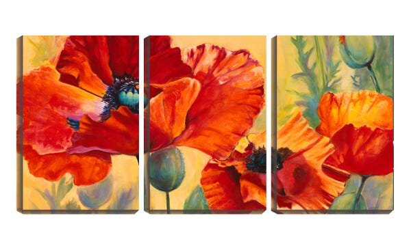 Quadro Decorativo 45x96 desenho flores vermelhas - 1