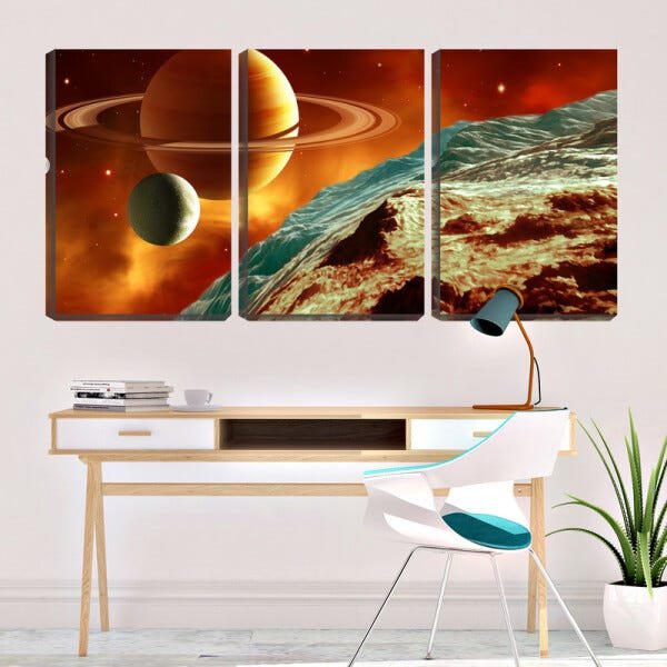 Quadro Decorativo 45x96 anés e lua de saturno - 2