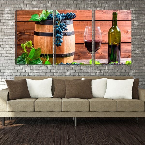Quadro Decorativo 45x96 uva e vinho tinto no barril - 2