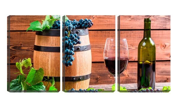 Quadro Decorativo 45x96 uva e vinho tinto no barril - 1