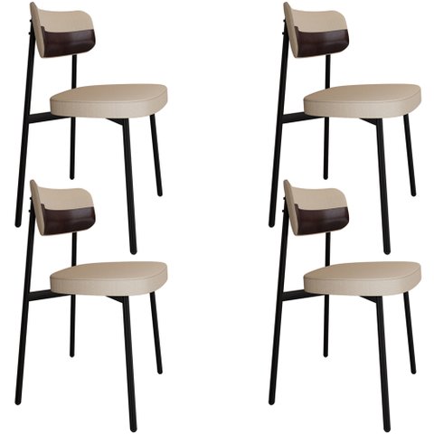 Kit 04 Cadeiras Estofada para Sala de Jantar Astrid Preto C01 Linho Areia Courino Café - Lyam Decor