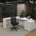 Ver imagem 3 de Conjunto Mesa Pedestal em L com Gavetas e Cadeira de Escritório Ergonômicas - Branco
