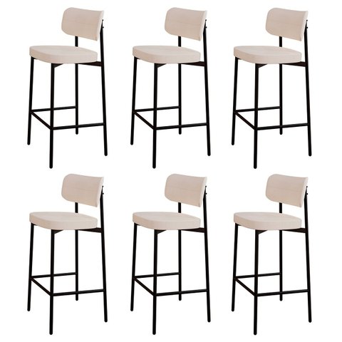 Banqueta Alta Bar Estofada Kit 6 Ella M25 Linho Palha - Mpozenato