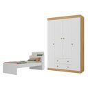 Ver imagem 1 de Jogo de Quarto com Cama Solteiro e Guarda-Roupa 4 Portas 2 Gavetas Lira Multimóveis MP4838 Branco/