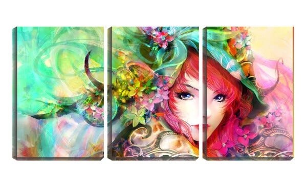 Quadro Decorativo 30x66 flores diversas mulher colorida arte - 1