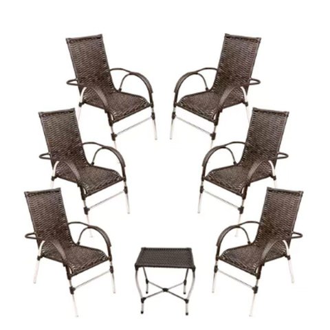Kit 6 Cadeiras e Mesa Vênus Churrasco Trama Preto