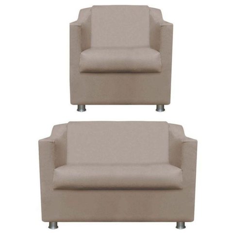 Kit Poltrona e Namoradeira Tilla Suede Bege Twdecora