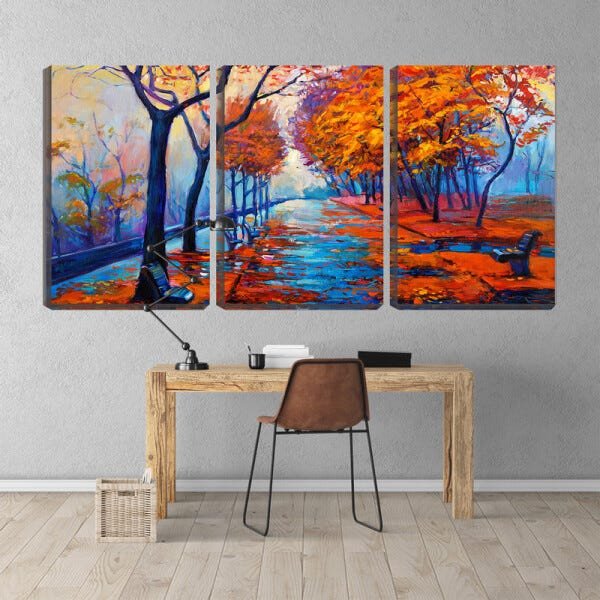 Quadro Decorativo 30x66 desenho rua e folhas vermelhas - 2