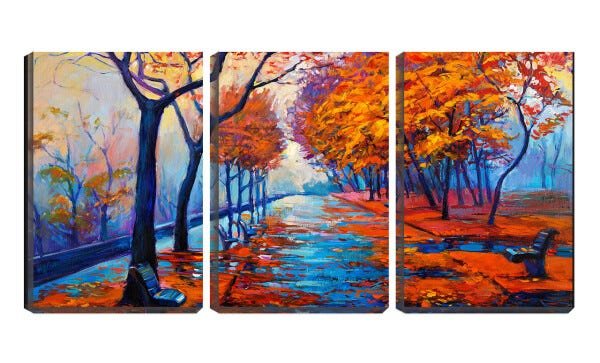 Quadro Decorativo 30x66 desenho rua e folhas vermelhas - 1