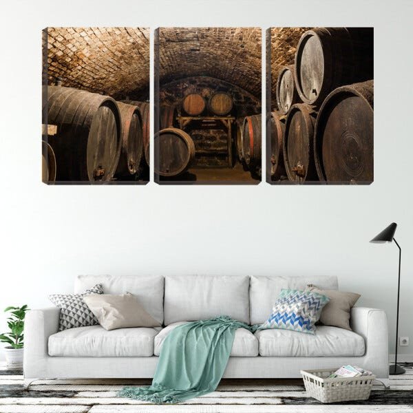 Quadro Decorativo 30x66 barris de vinho na adega rústica - 2