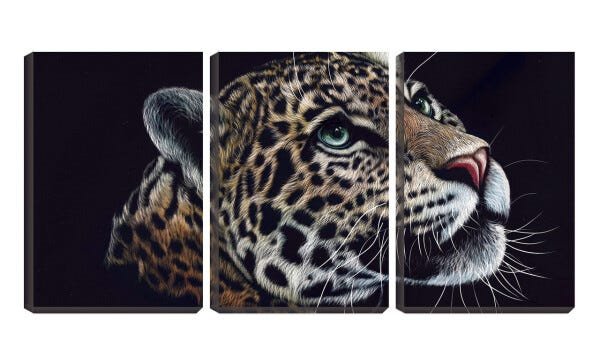 Quadro Decorativo 30x66 arte de onça pintada fundo preto - 1