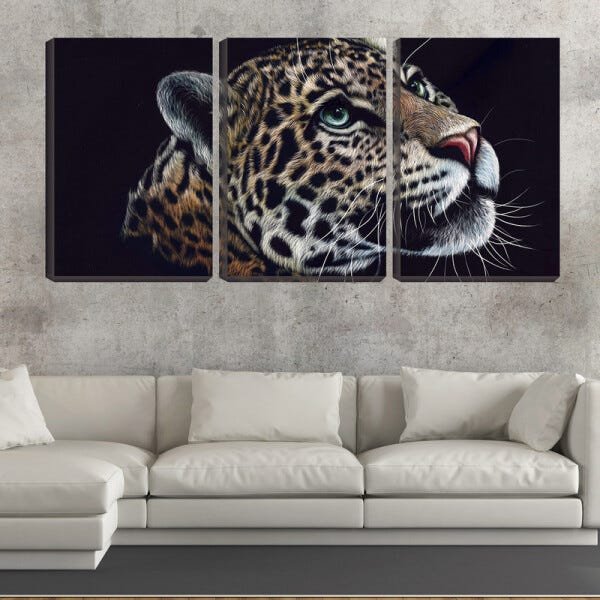 Quadro Decorativo 30x66 arte de onça pintada fundo preto - 2