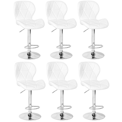 Kit 06 Banquetas Slim Estofada Giratória com Regulagem de Altura - Branco