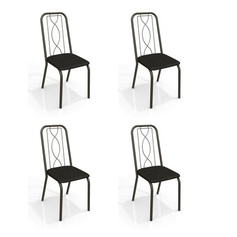 Kit 4 Cadeiras Viena para Sala de Jantar Metal Bronze Forro Preto - Kappesberg