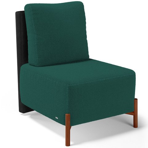 Poltrona Decorativa Sala Estar Living Pés Madeira Hungria L02 Couríssimo Preto Bouclê Verde - Lyam L