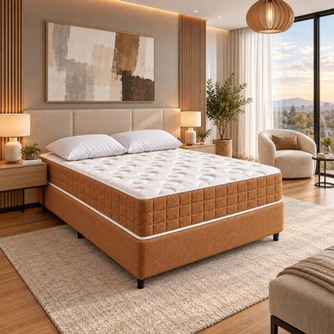 Colchão King Molas Ensacadas Ibiza + Base 193x203x61 Bom Pastor Laranja