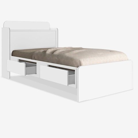 Cama Solteiro Daiane Baú Branco Com Gavetas
