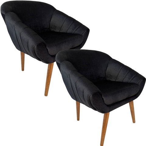 Kit Duas Poltronas Giovana em Sued Premium:preto Pés Madeira Claro