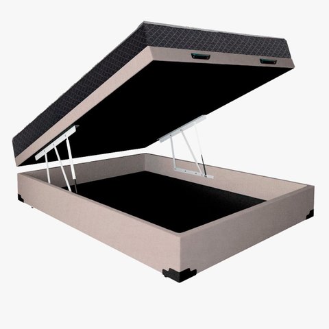 Cama Base Box Baú Casal Reforçado Suede Bege + Colchão Casal Reforçado D33 20x138x188