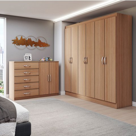 Guarda-roupa Luna 6 Portas 2 Gavetas com Cômoda 2 Portas 5 Gavetas Demolição - Panorama Móveis