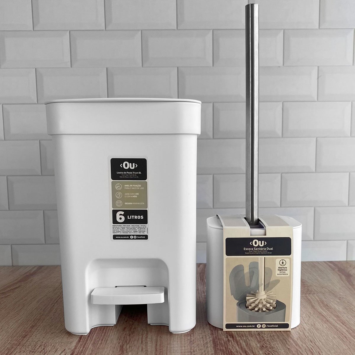 Conjunto 2 Escovas Sanitárias com Suportes para Banheiro Lavabo Polipropileno Dual ou Branco - 8
