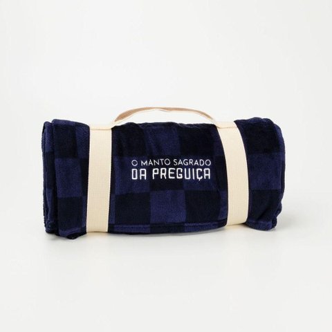 Manta Quadriculada Preguiça Solteiro 100% Poliéster Fleece Macio Azul Preto Xadrez