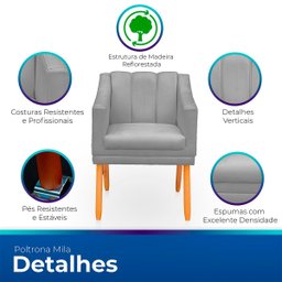 Kit com 2 Cadeiras Poltrona para Sala Moderna e Confortável Mila Suede - 3