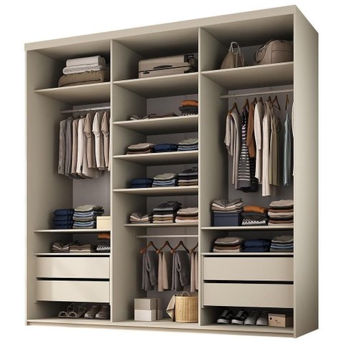 Closet Casal Guarda Roupa sem Porta Tunísia R02 4 Gavetas MDF 208cm Bege Lyam Decor