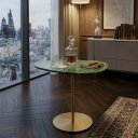 Ver imagem 6 de Mesa Lateral Orgânica Mármore Verde Guatemala Base Dourada 52cm