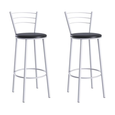 Kit 2 Banquetas Altas Aço com Assento Estofado Multimóveis Cr50260 Branco/preto