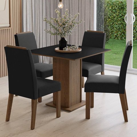 Conjunto Sala de Jantar Tampo de Madeira 4 Cadeiras Rustic/preto/oxford Aspen Madesa