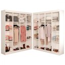 Ver imagem 1 de Closet Casal em L Ele e Ela 4 Metros 16 Prateleiras 4 Cabideiros Branco Fosco - Panorama Móveis