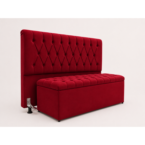 Kit Cabeceira e Calçadeira Baú Mallu Casal 140 cm - Veludo Vermelho