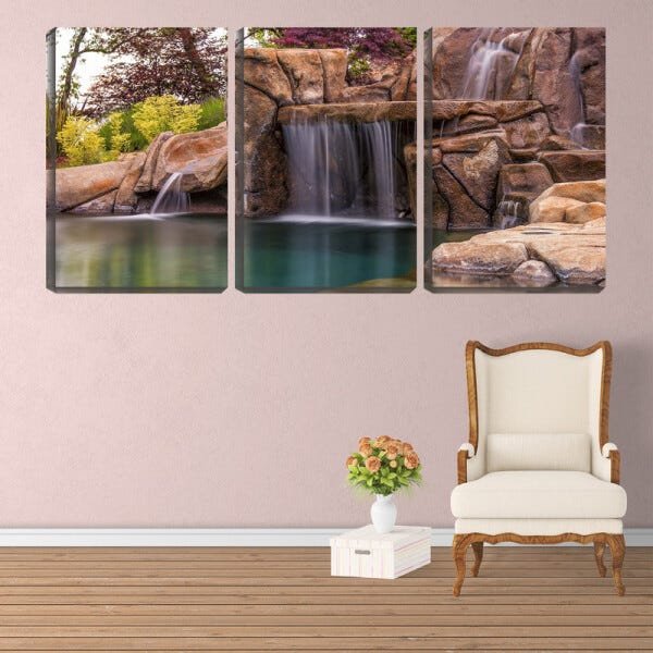 Quadro Decorativo 68x126 pequena cachoeira e água calma - 2