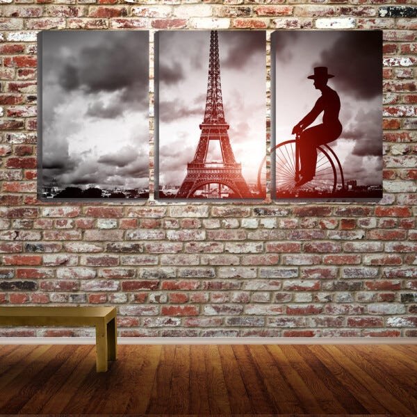 Quadro Decorativo 55x110 bike antiga torre eiffel - 1