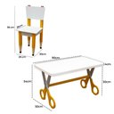 Ver imagem 3 de Kit 2 Cadeiras Mesa Infantil Tesoura Amarelo Tampo Branco Retangular Base Temática para Estudos e de