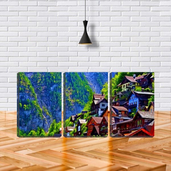 Quadro Decorativo 55x110 casas de madeira na montanha - 2