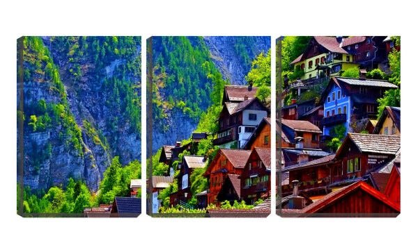 Quadro Decorativo 55x110 casas de madeira na montanha - 1
