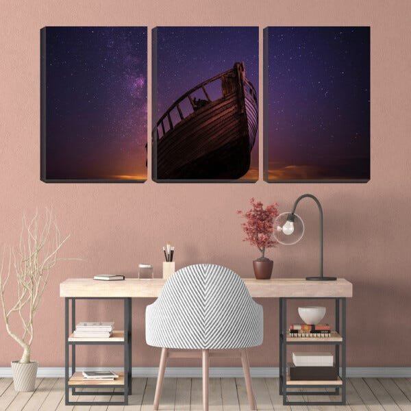 Quadro Decorativo 55x110 carcaça de barco sob estrelas - 2